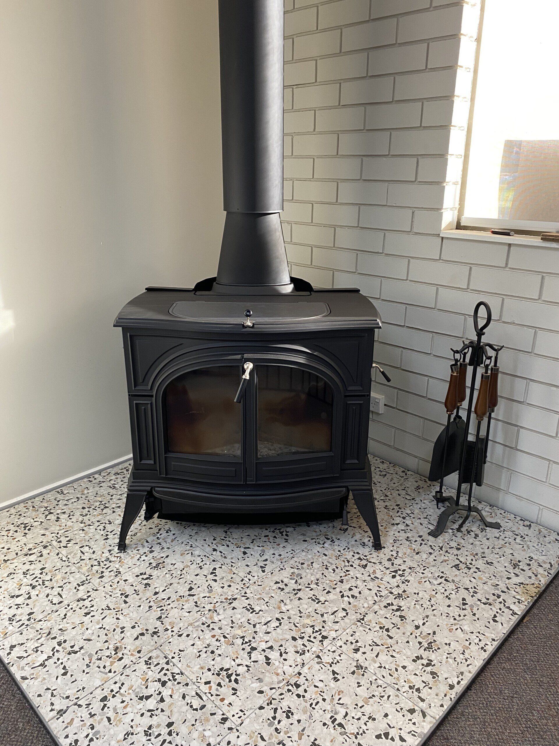 free standing fireplace in home installed by dwr services 