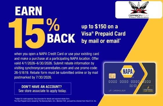 Earn 15% Back Up to $150 on a Visa Prepaid Card by mail or email | Dragonfly Automotive