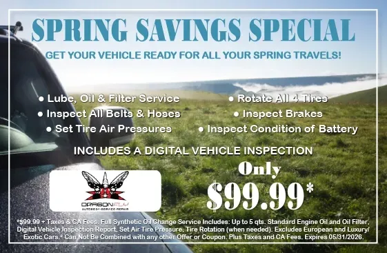 Spring Savings Special Get Your Vehicle Ready for All Your Spring Travels! Only $99.99 | Dragonfly Automotive
