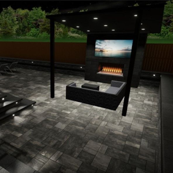 a living room with a fireplace and a flat screen tv