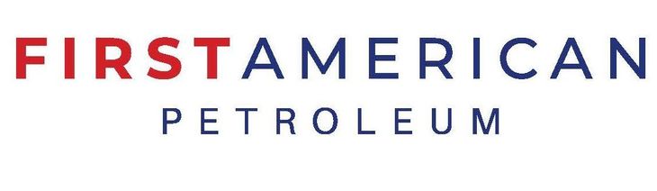 A red , white and blue logo for first american petroleum