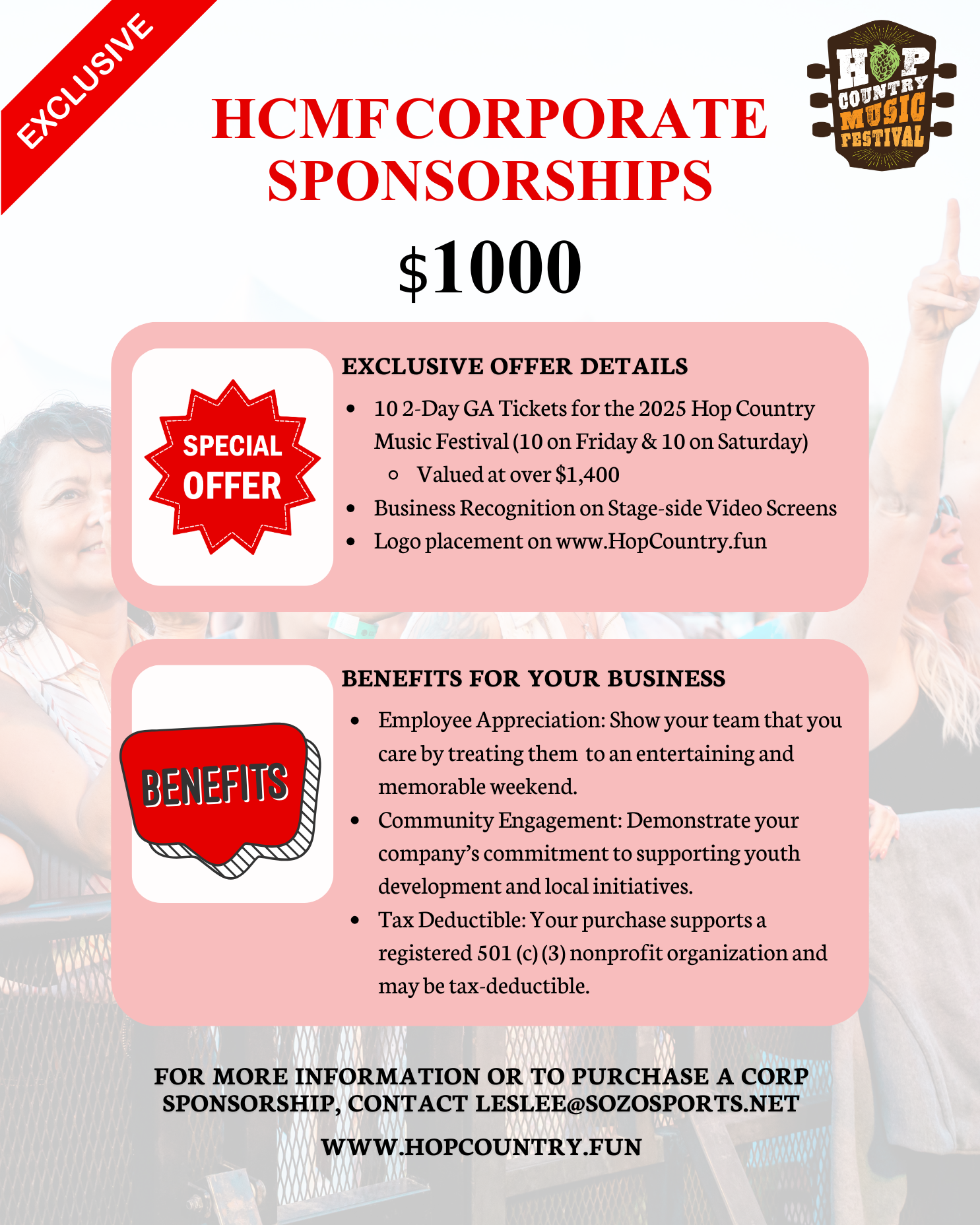 A brochure for a company called hcmf corporate sponsorships