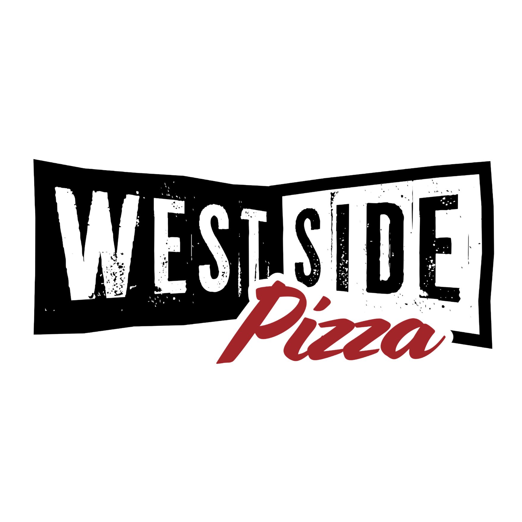 The logo for westside pizza has a slice of pizza on it.