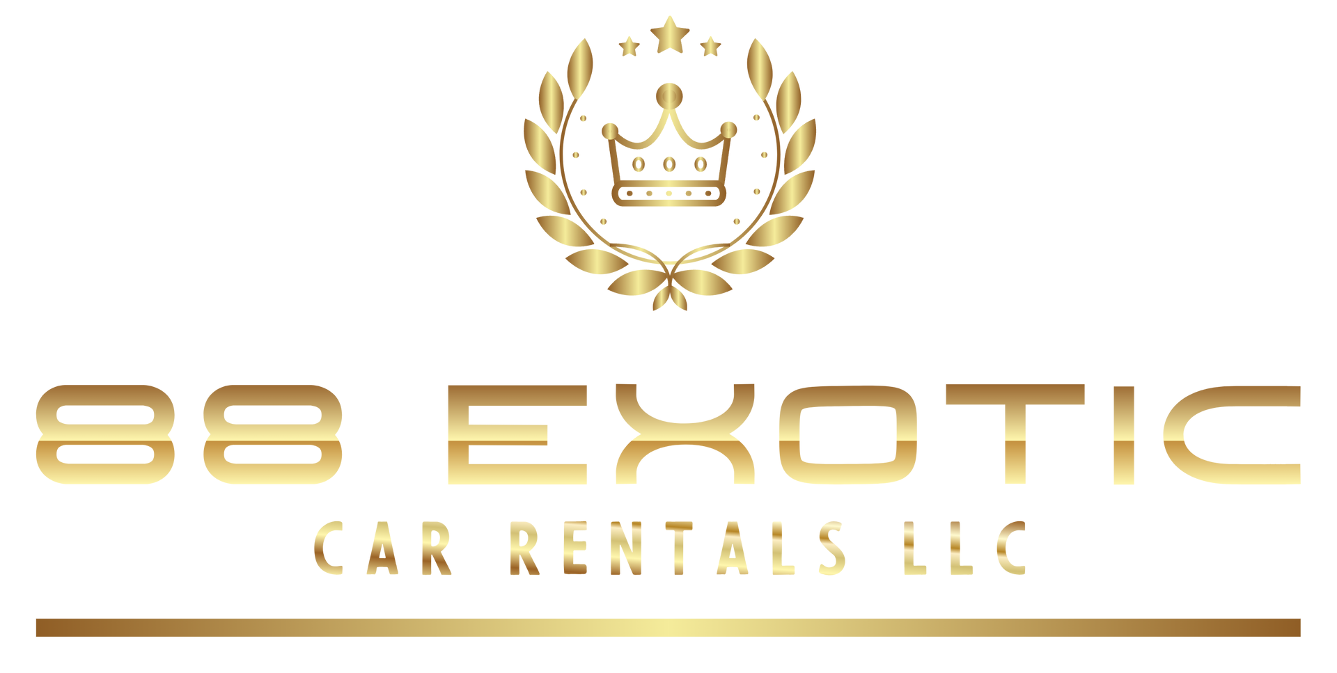 Logo for 88 Exotic Car Rentals LLC: Gold crown & wreath, gold text on black background.