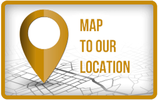 A gold map pin icon over a city street grid, with the text 