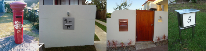 A collage of four pictures of mailboxes on the side of a building. — Keystone Engineering Sheet Metal Industries in Noosaville, QLD