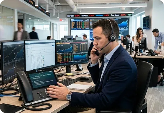 Finance Receptionist taking calls using phone
