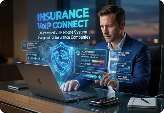 insurance Receptionist taking calls using deskphone