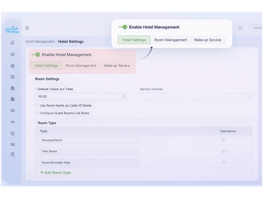Hotel Setting & Room Management voip