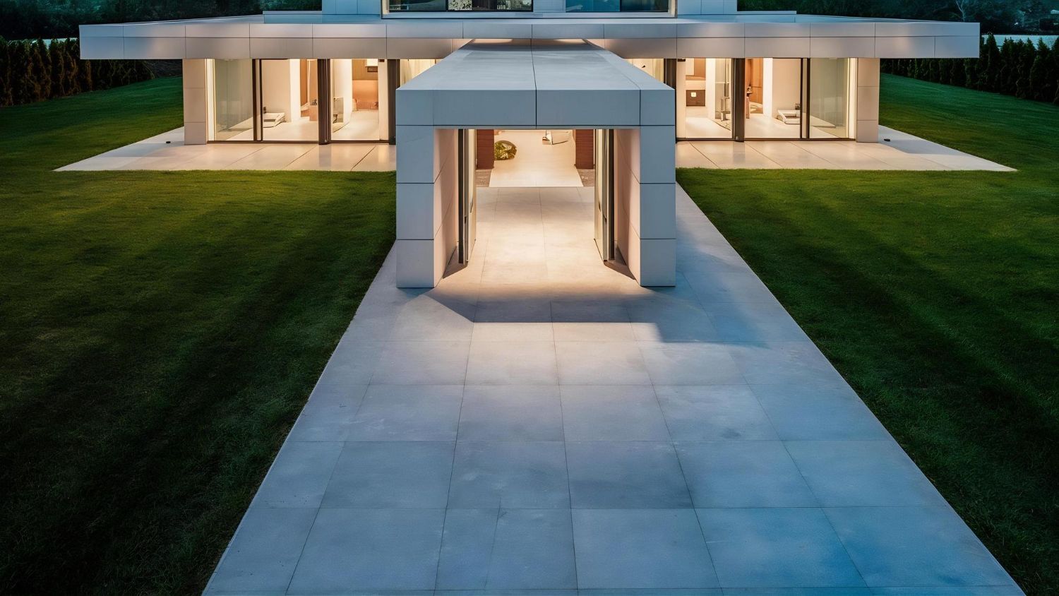 A modern house with a walkway leading to it