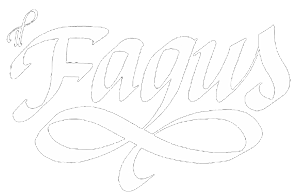 Un disegno in bianco e nero della parola fagus su uno sfondo bianco.