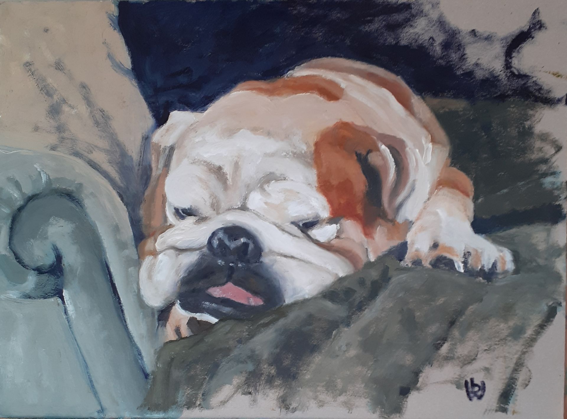 English Bulldog, oil painting