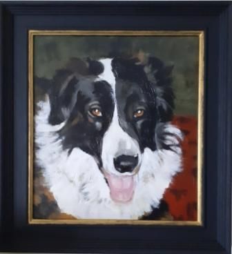 Bernese mountain dog, collie, oil painting