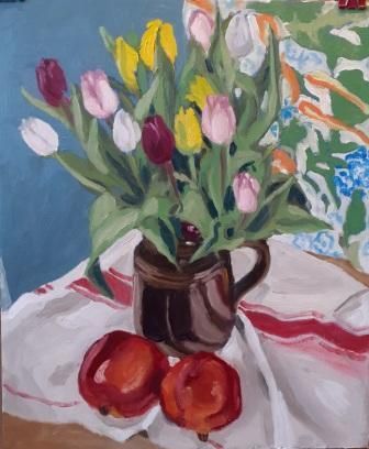 Tulips pomegranates  oil painting still life