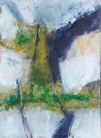 Cornwall, paving stone, cracks, grass, oil painting