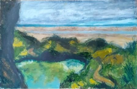 Rock pool, beach, coast, Cornwall, oil painting