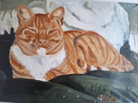 Ginger cat, oil painting