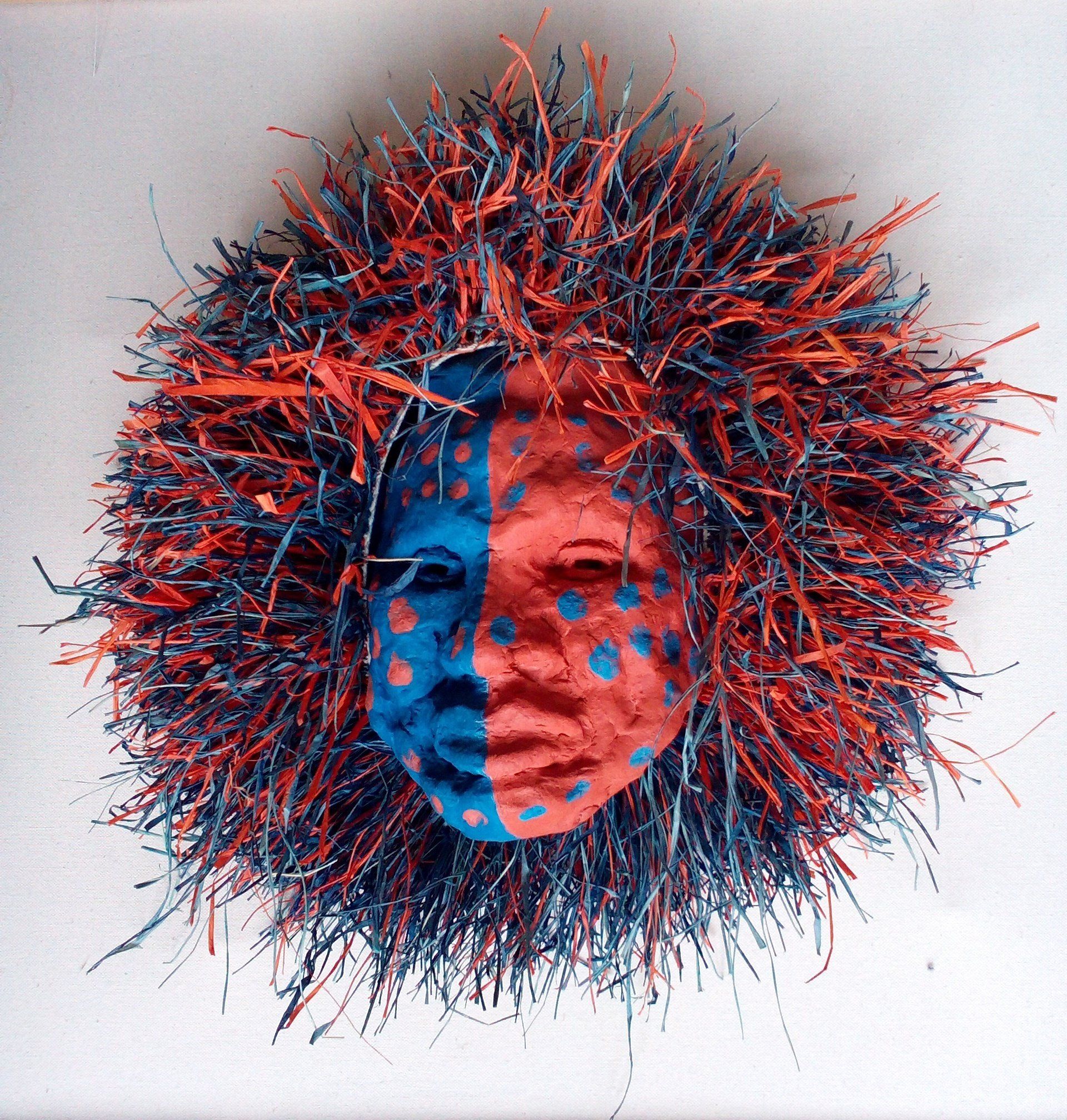 Stoneware, raffia, ceramic, scupture, mask
