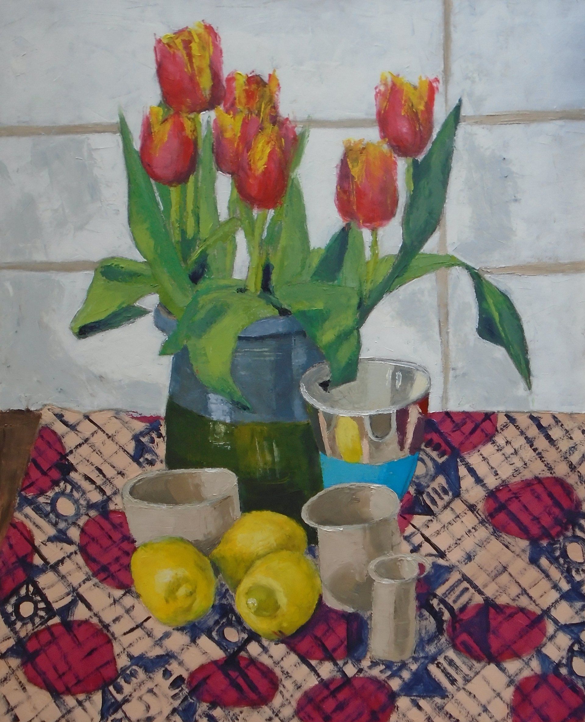 Tulips, lemons, African wax cloth