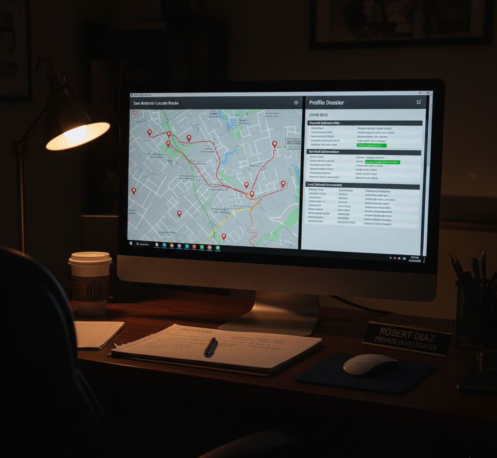 San Antonio private investigator planning a missing persons locate route and strategy