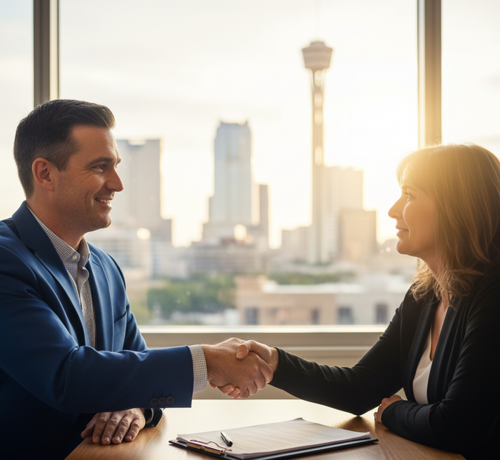 Client meeting with San Antonio private investigator after confidential consultation