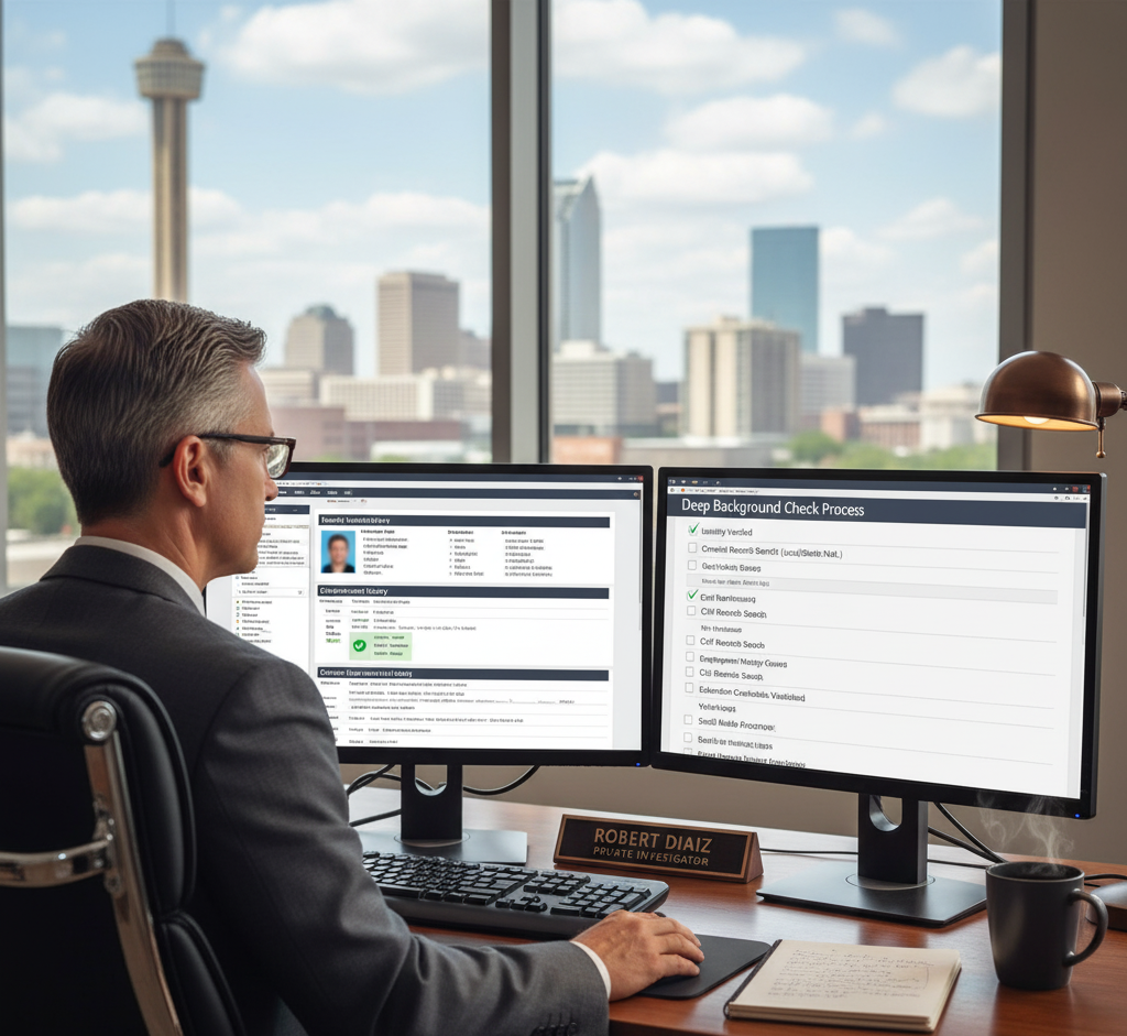 San Antonio private investigator reviewing a deep background check report