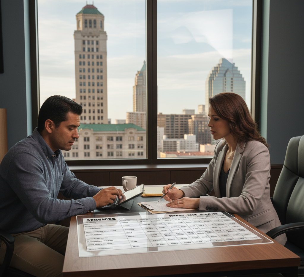 San Antonio private investigator explaining pricing options to a client