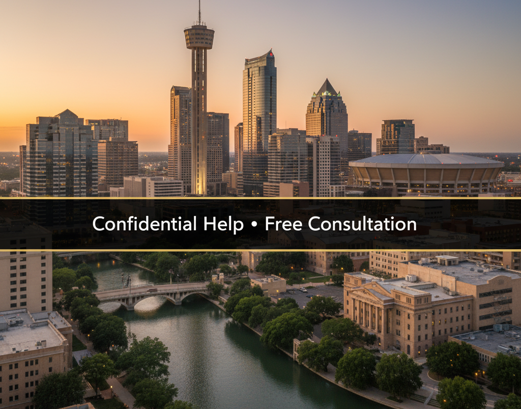 San Antonio skyline with asset search consultation prompt
