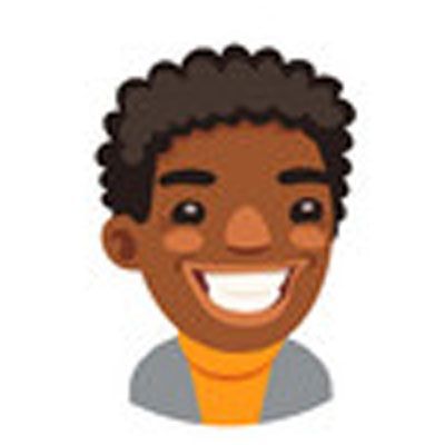 Smiling Black man with curly dark hair, wearing a grey jacket and orange turtleneck.