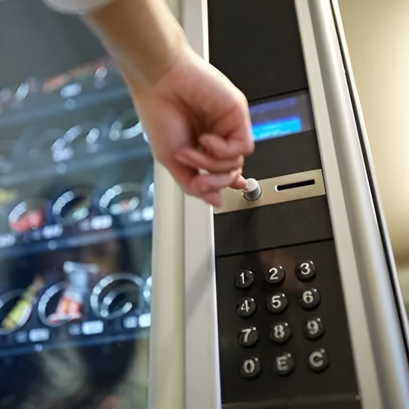A Hand is Pressing a Button on a Vending Machine — Central Coast Storage Solutions in Toormina, NSW