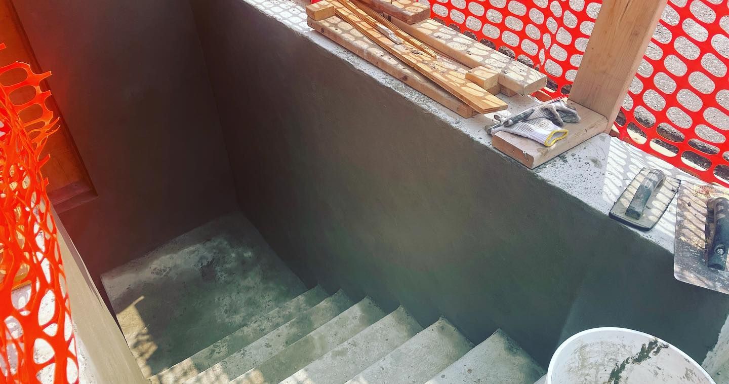 A staircase is being built in a building.