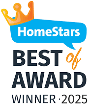 HomeStars Best of Award Winner 2025 logo with a blue speech bubble, orange crown, and bold text.