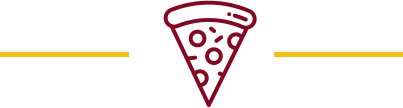 A pizza slice icon between two yellow horizontal lines.