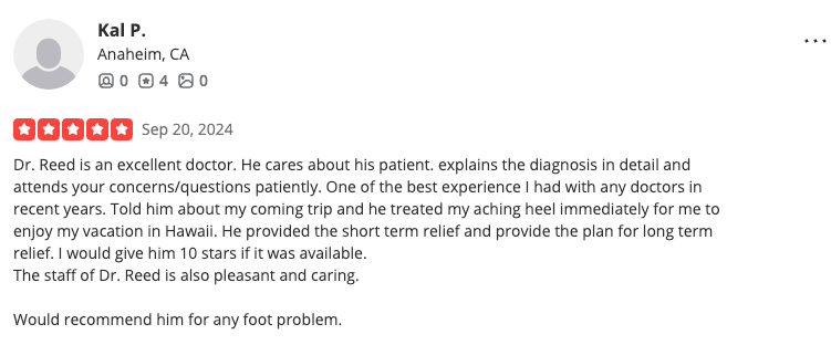 A patient 's review of a doctor on a website.