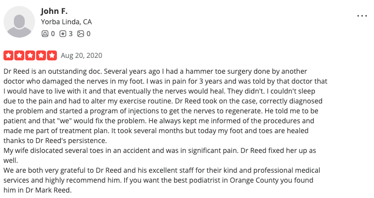 A man is giving a review of a doctor on a facebook page.