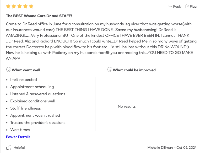 A screenshot of a review of a doctor on a website.