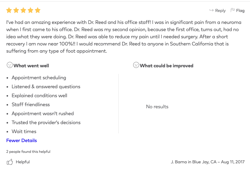 A screenshot of a review of a doctor on a website.