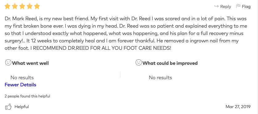 A screenshot of a patient 's review of a doctor.