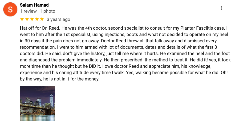 A review of a doctor on a google review page.