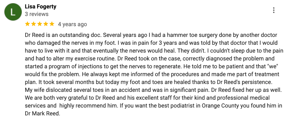 A review of a doctor on a google review page.