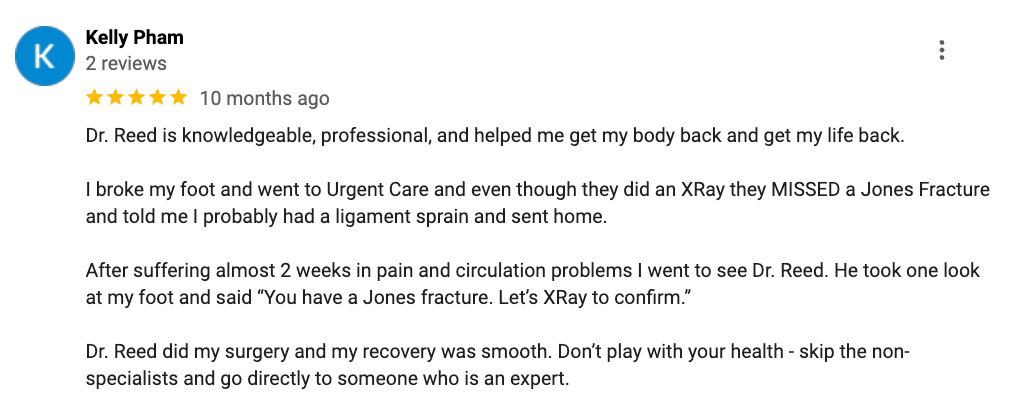 A review of a doctor on a google review page.