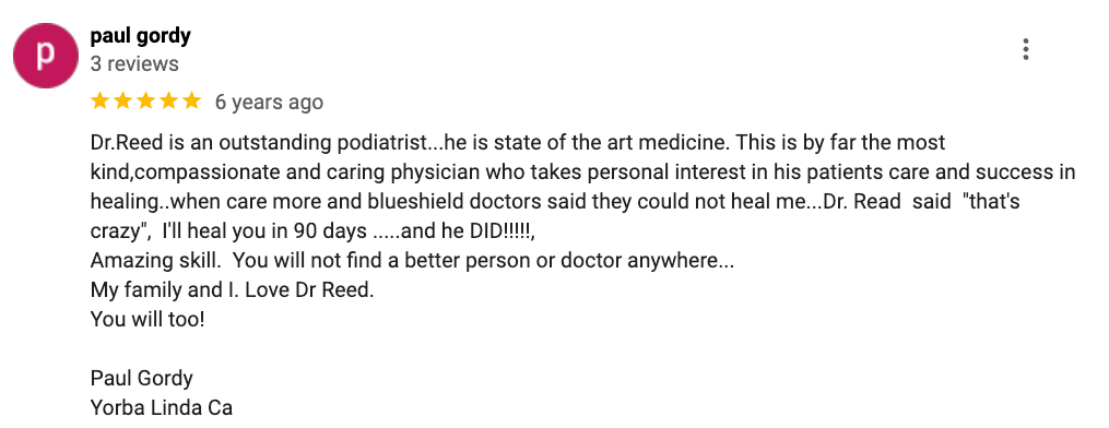 A review of a doctor on a google review page.