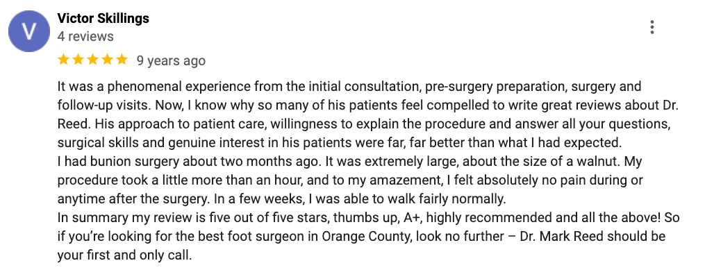 A review of a doctor on a google review page