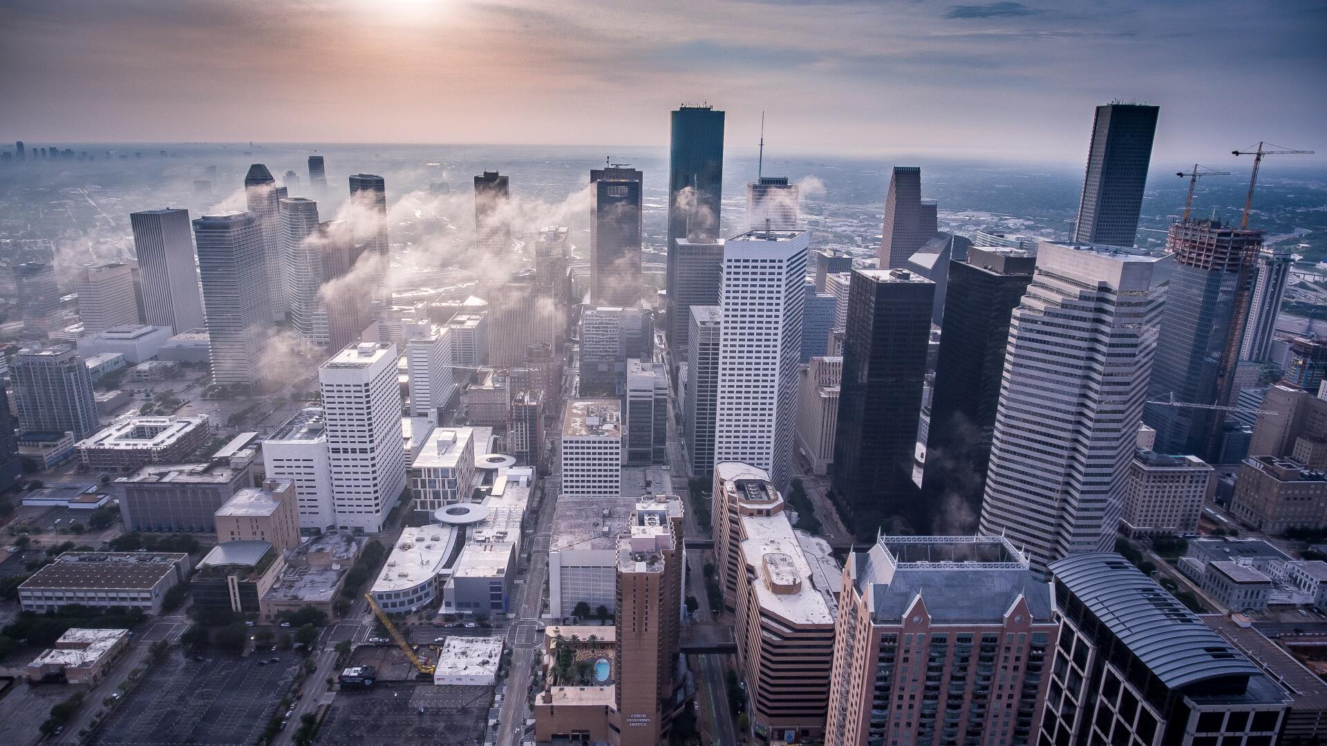 Bird's eye view of downtown Houston, Texas.