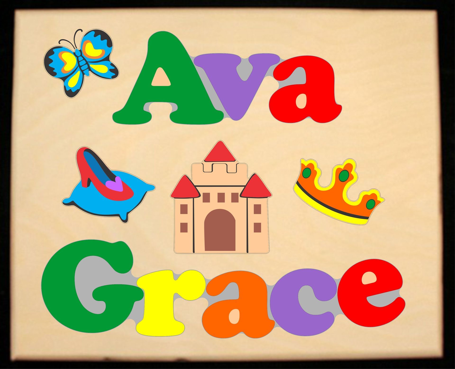 Custom Name(s) Princess Theme Puzzle in upper and lower case letters - Primary or Pastel, (FREE SHIPPING)