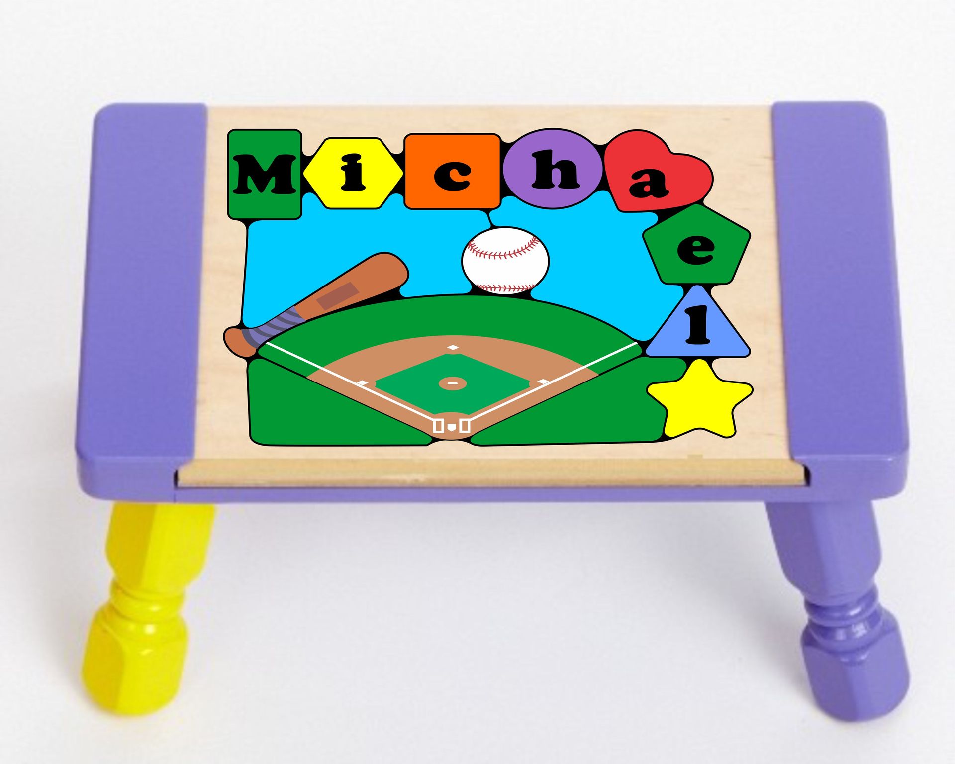 Personalized Name Baseball Theme Puzzle Stool - (FREE SHIPPING)