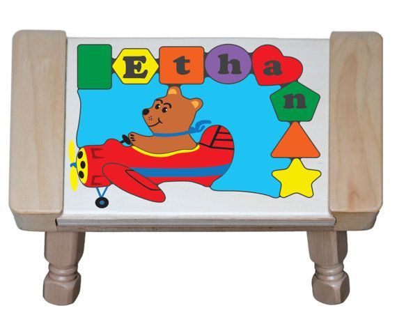 Personalized Name Bear Plane Theme Puzzle Stool - (FREE SHIPPING)