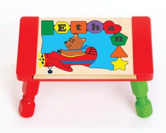 Personalized Name Bear Plane Theme Puzzle Stool - (FREE SHIPPING)