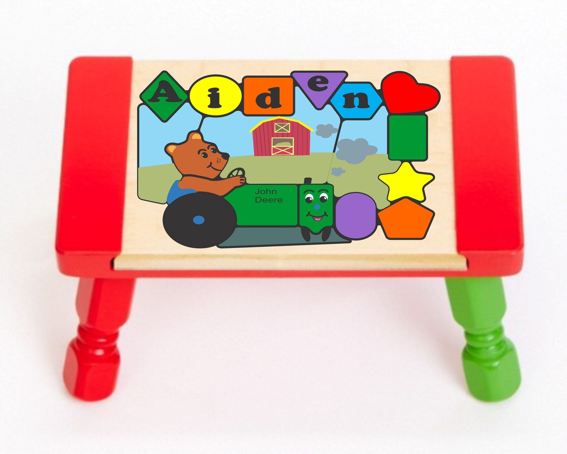 Personalized Name Tractor Bear Theme Puzzle Stool (FREE SHIPPING)