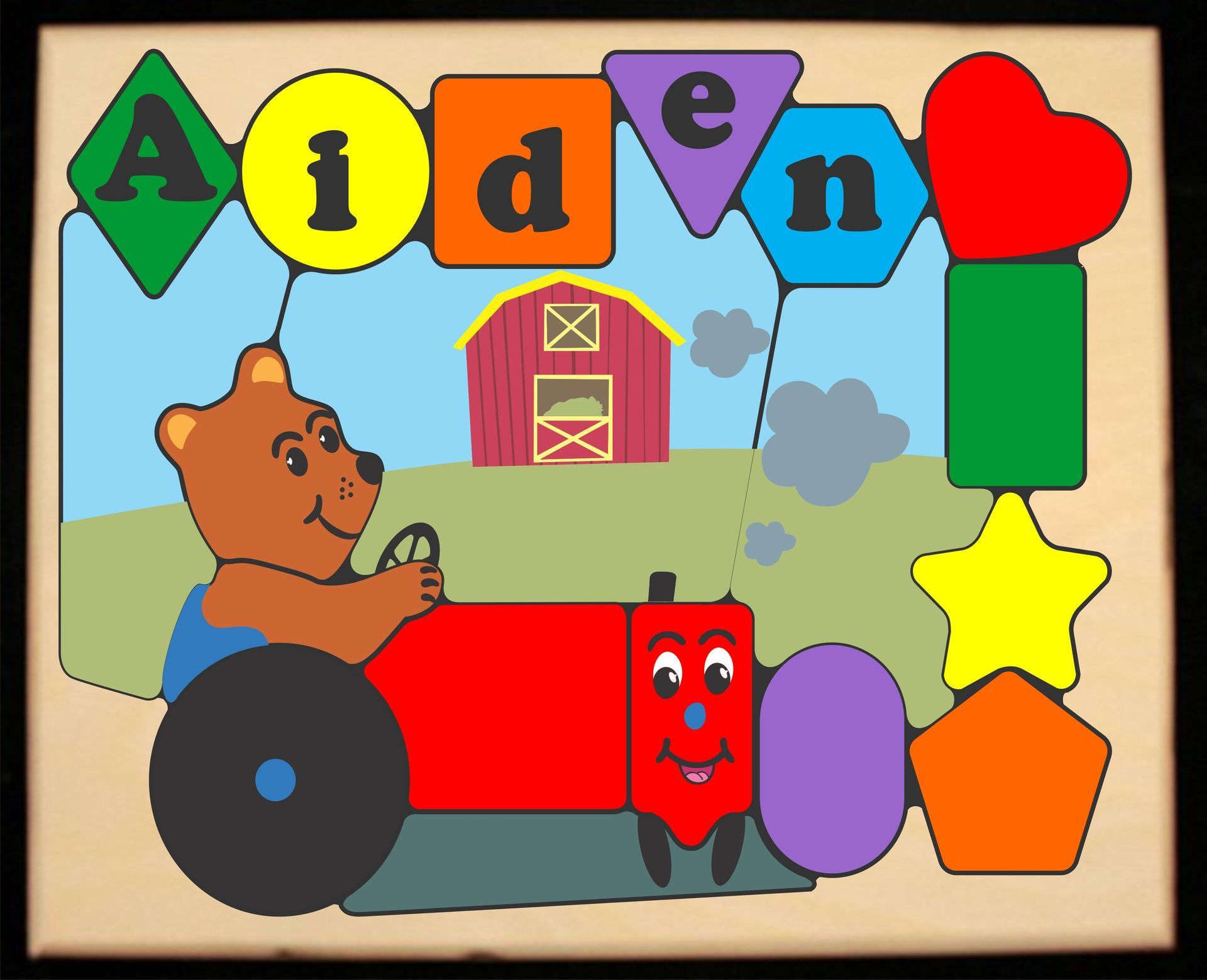 Personalized Name Tractor Bear Theme Puzzle - (FREE SHIPPING)